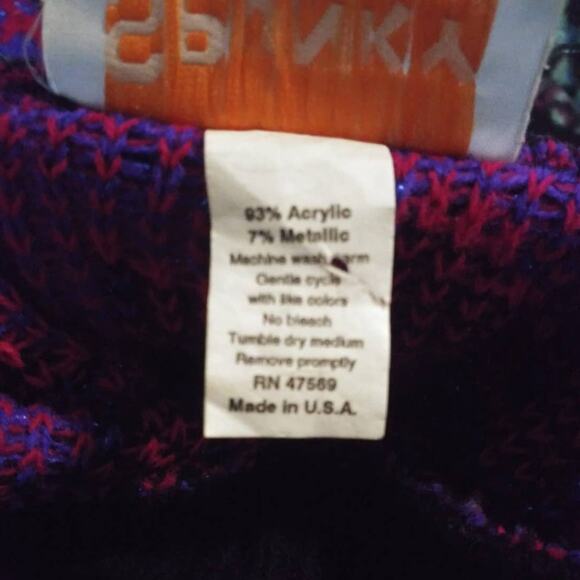 Vintage Spunky Black Purple & Pink Metallic Floral Grandma Knit Sweater Medium - Picture 5 of 6